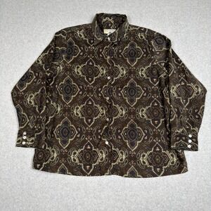 Caribbean Joe Let Go Woman 2X Paisley Print Button Down Shirt Long Sleeve